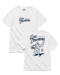 Dos Cervezas T-Shirt | Ibiza Vintage Style featuring a playful graphic and retro design on a white background.