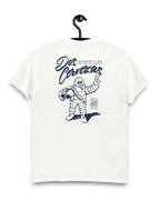 DOS CERVEZAS IBIZA T-SHIRT hanging on a hook, featuring unique graphic print and relaxed fit, perfect for summer wear.