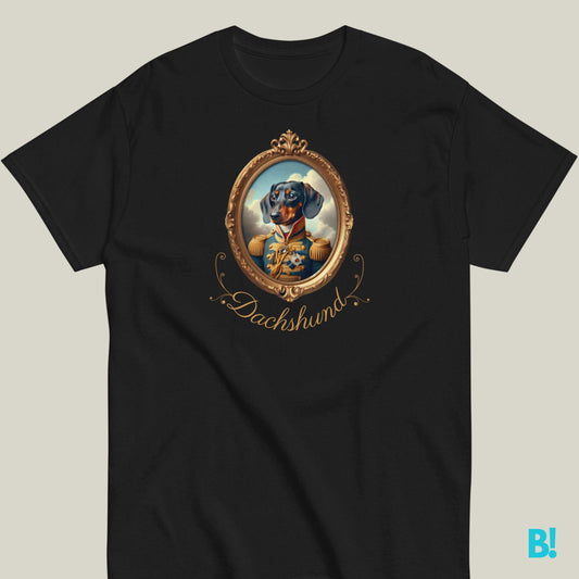Charming Dachshund Portrait Tshirt - 100% Cotton Shirts Snag a playful 100% cotton Dachshund tee encased in a baroque frame! Available in 7 colors & multiple sizes. Perfect for badger-hunting enthusiasts! €29.50 B!NKY Comfywear