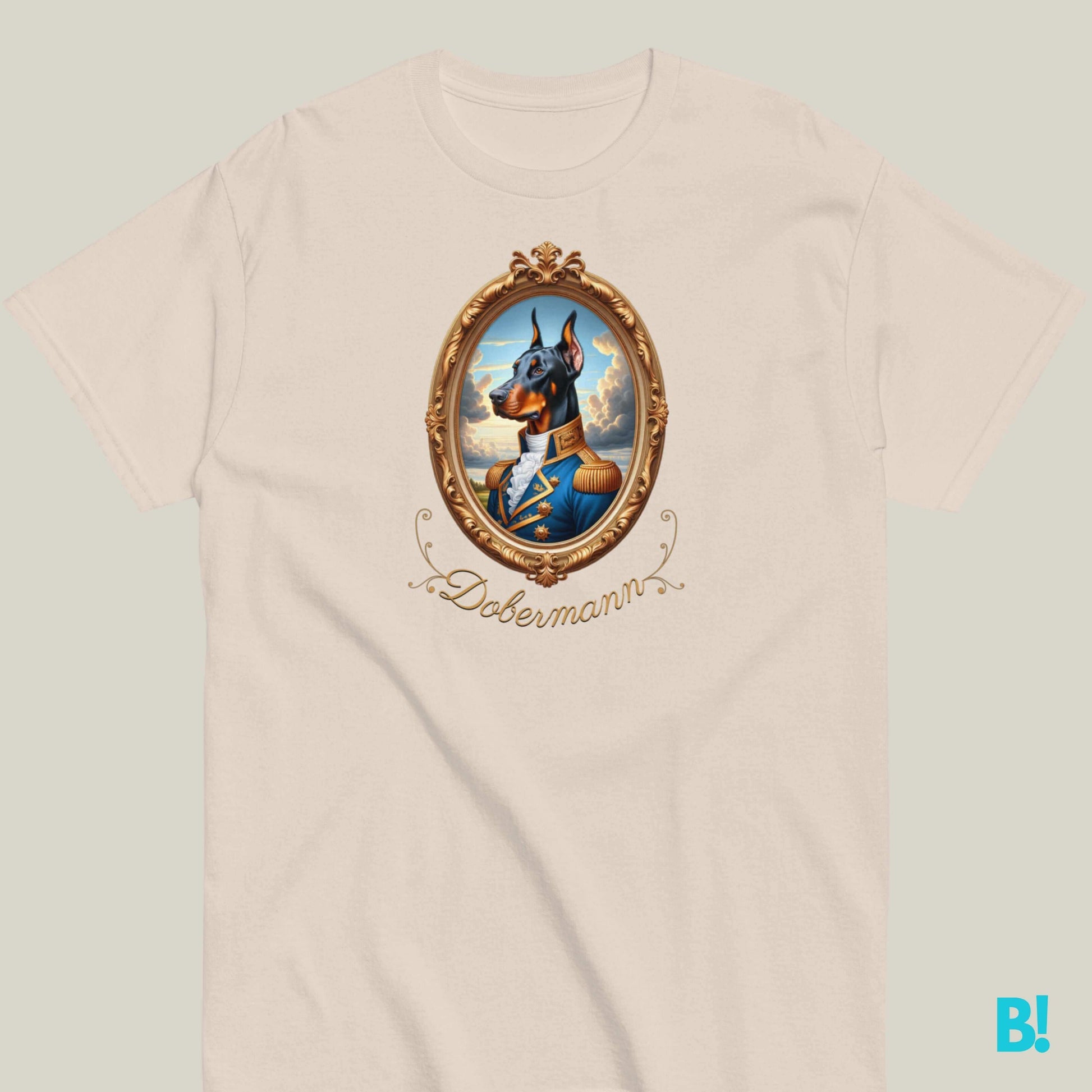 Dobermann Napoleon Portrait T-shirt – Cotton Comfort Show your Dobermann pride with this classic Napoleon dog portrait T-shirt. 100% cotton, available in 7 colors. Perfect for dog lovers! €29.50 B!NKY Comfywear