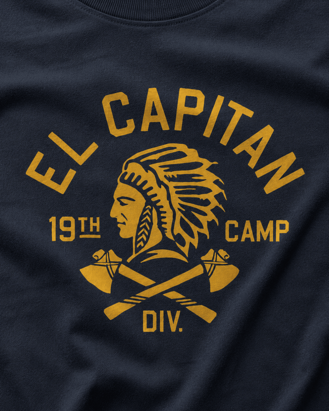 El Capitan T-Shirt | Raw Vintage Ink design featuring bold graphics on navy fabric.
