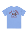 EL CIGARRON T-SHIRT | SUN, SALT & SPIRIT design featuring CONIL DE LA FRONTERA graphic on a blue tee.