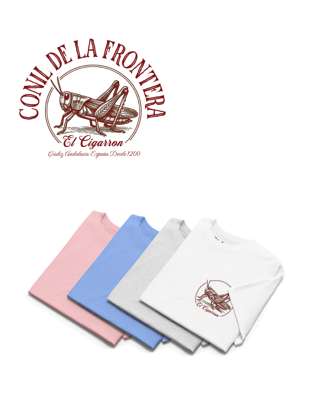 EL CIGARRON T-SHIRT | SUN, SALT & SPIRIT collection featuring pink, blue, gray, and white shirts.