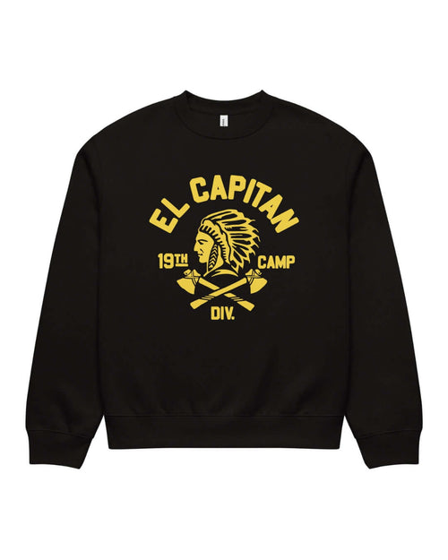 Black BINKY El Capitan Heavy Sweater with yellow vintage-inspired front graphic