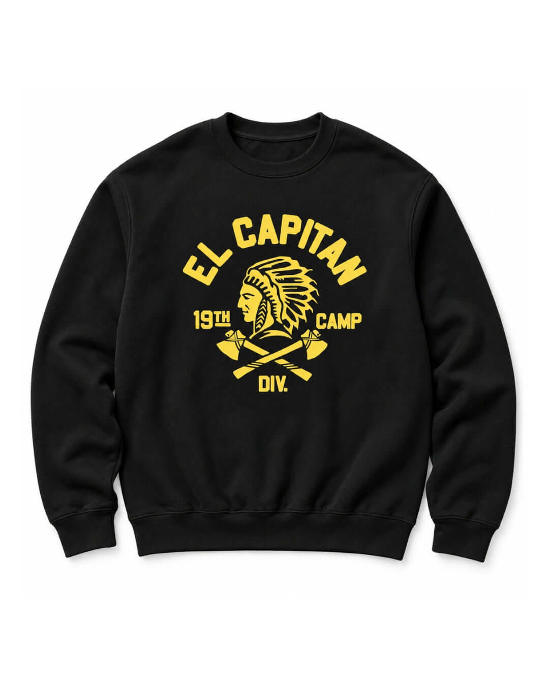 Black BINKY El Capitan Heavy Sweater with yellow vintage-inspired front graphic