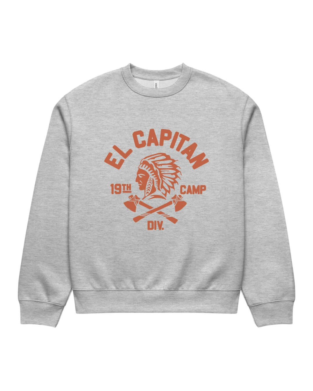 Athletic Heather BINKY El Capitan Heavy Sweater with orange vintage-inspired front graphic