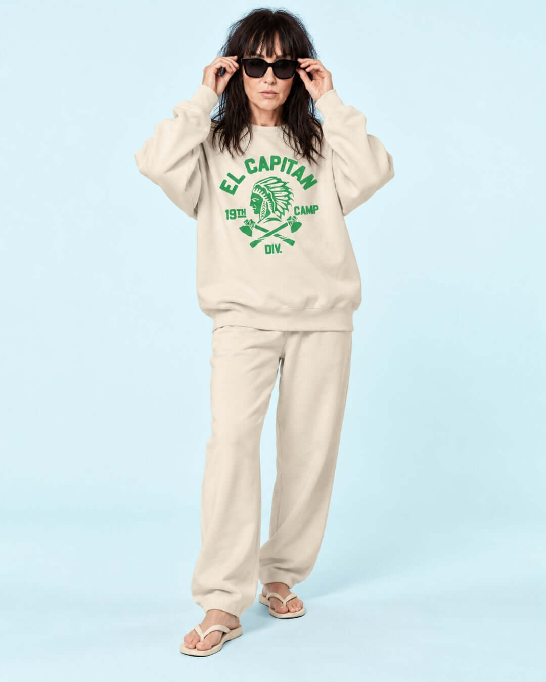 Helga wearing the Dust BINKY El Capitan Heavy Sweater with green graphic