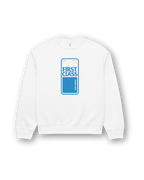 FIRST CLASS HEAVY SWEATER in oversized fit, featuring vintage baggage label design on a white sweatshirt.