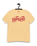 Funk Farms T-Shirt | Midwest Americana Bootleg displayed on a hanger, showcasing vintage-inspired design.