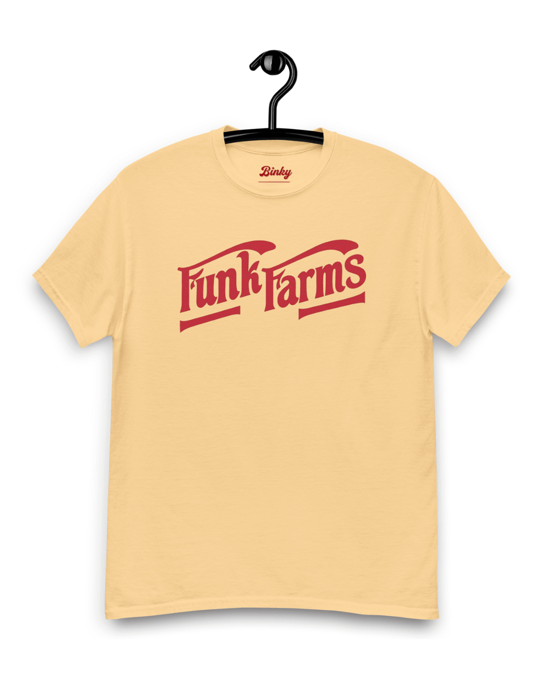 Funk Farms T-Shirt | Midwest Americana Bootleg displayed on a hanger, showcasing vintage-inspired design.