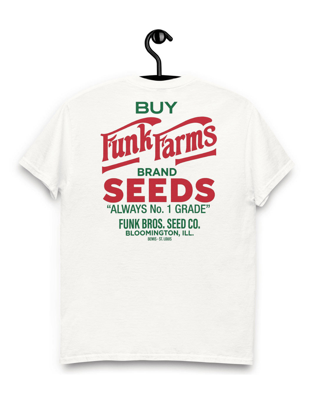 Funk Farms T-Shirt | Midwest Americana Bootleg featuring retro seed advertisement design on the back.