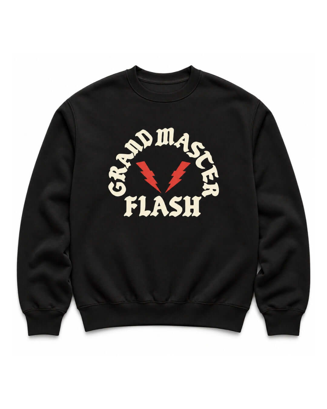 Black BINKY Flashback Heavy Sweater with vintage cream graphic and retro red lightning