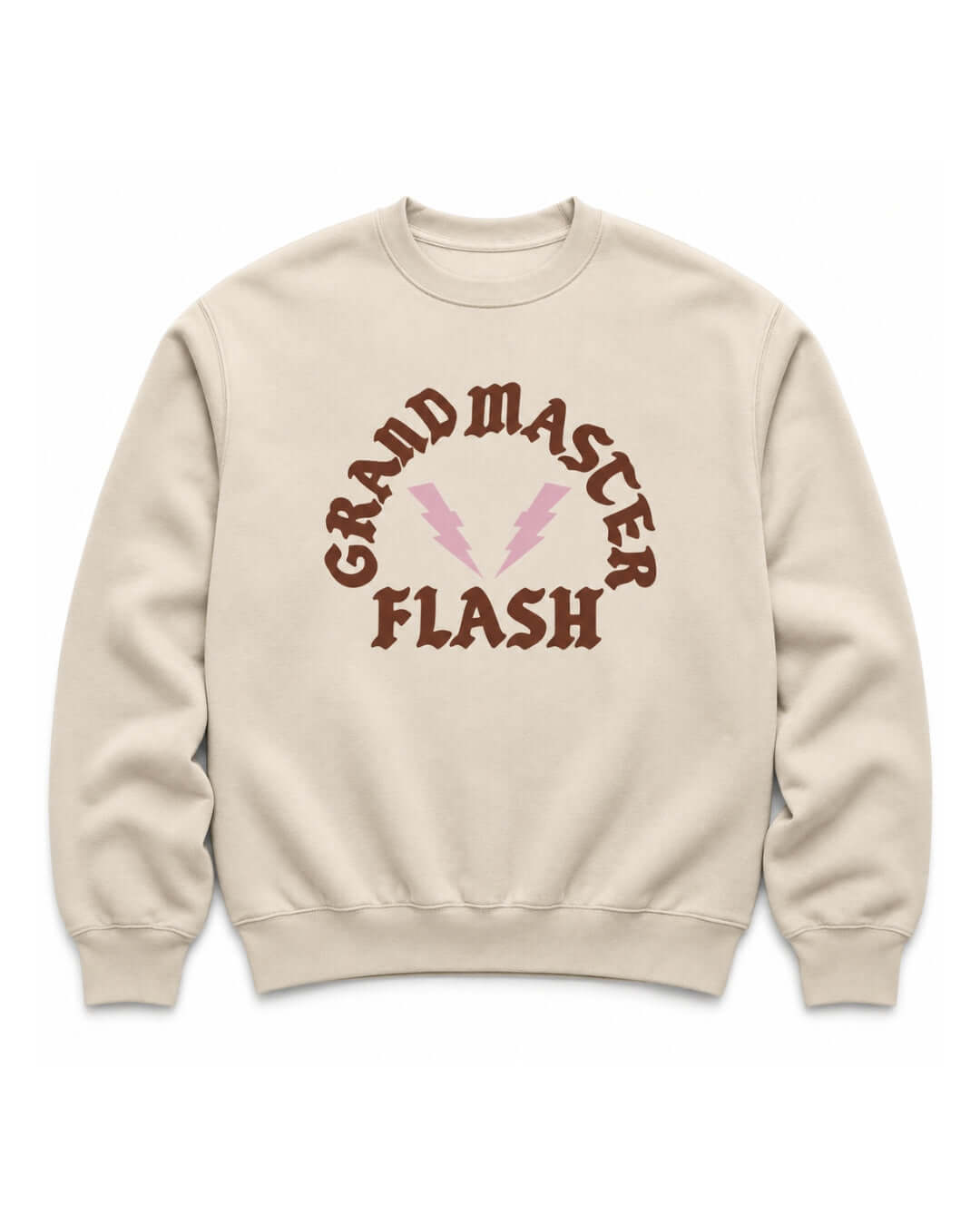 Dust BINKY Flashback Heavy Sweater with brown graphic and powder pink lightning