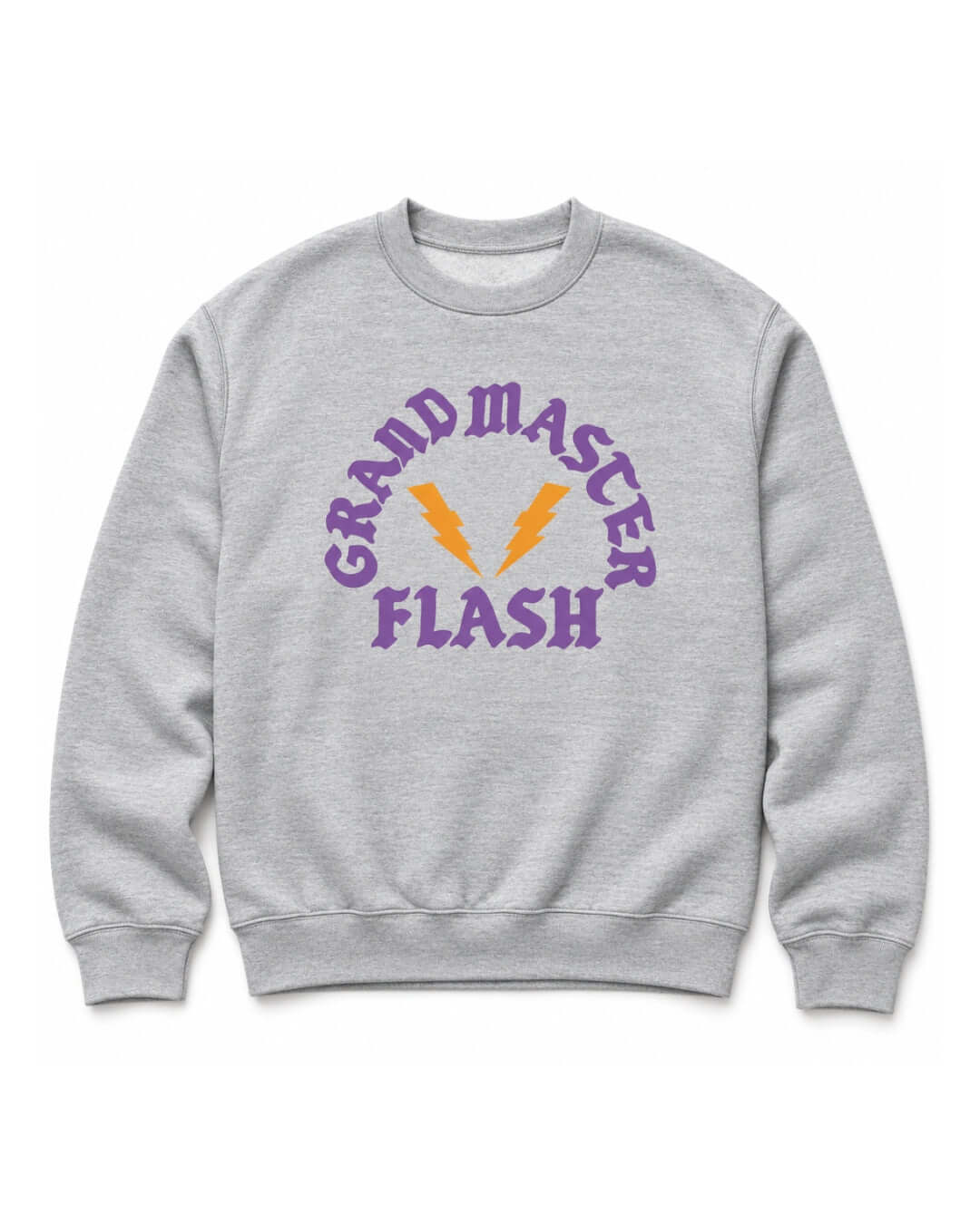 Athletic Heather BINKY Flashback Heavy Sweater with purple graphic and honey orange lightning