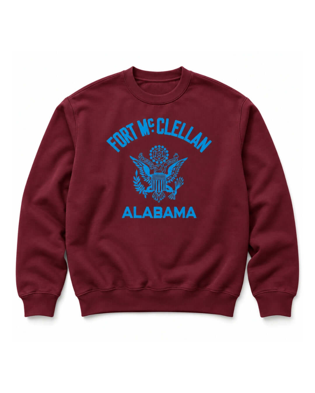 Maroon BINKY Fort McClellan Heavy Sweater with blue eagle-style Alabama front graphic