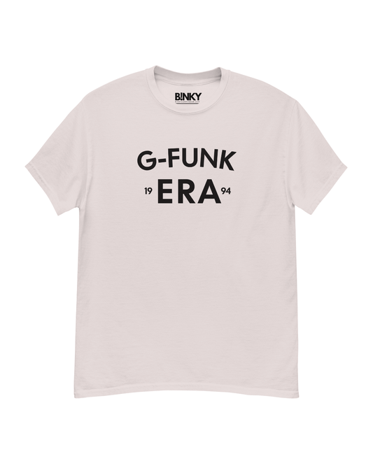 G Funk Era T-shirt featuring bold typography, celebrating West Coast hip hop culture and Warren G's iconic album.