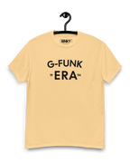 G FUNK ERA T-SHIRT by Binky Comfywear, featuring bold typography and vintage '94 print on a light yellow t-shirt.