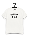 G FUNK ERA T-SHIRT hanging on a hook, featuring bold typography and 1994 print, by Binky Comfywear.