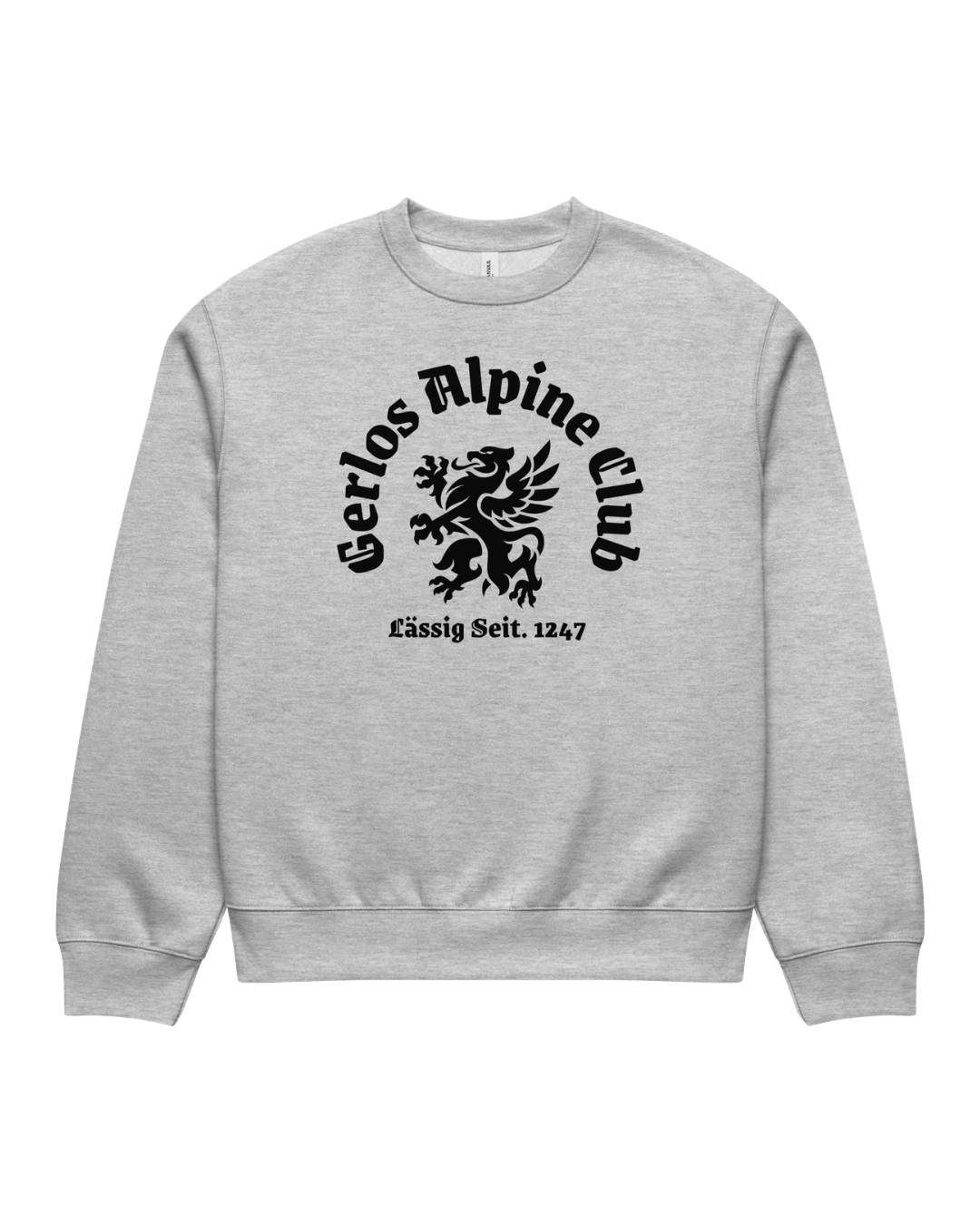 Gerlos Alpine Club Heavy Sweater in gray featuring a classic logo and comfy design for après-ski style.