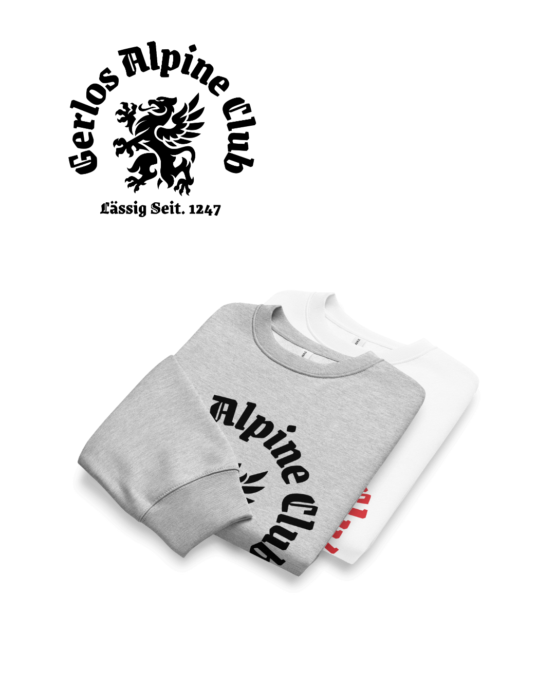 GERLOS ALPINE CLUB HEAVY SWEATER in gray and white, featuring classic alpine club graphics.