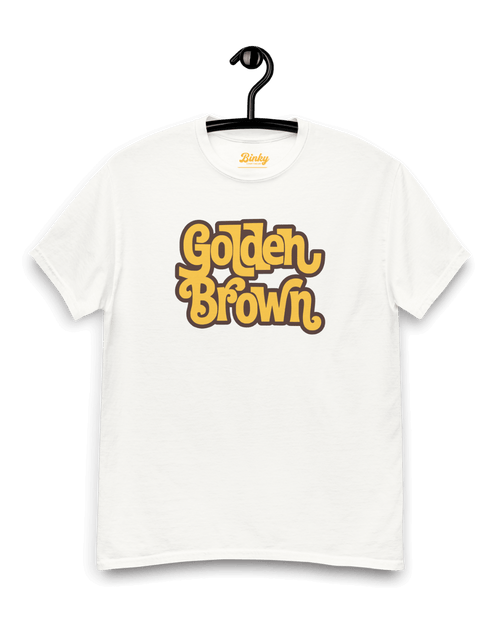 GOLDEN BROWN T-SHIRT | THE ULTIMATE GOLDEN HOUR on a white background with a playful retro font.