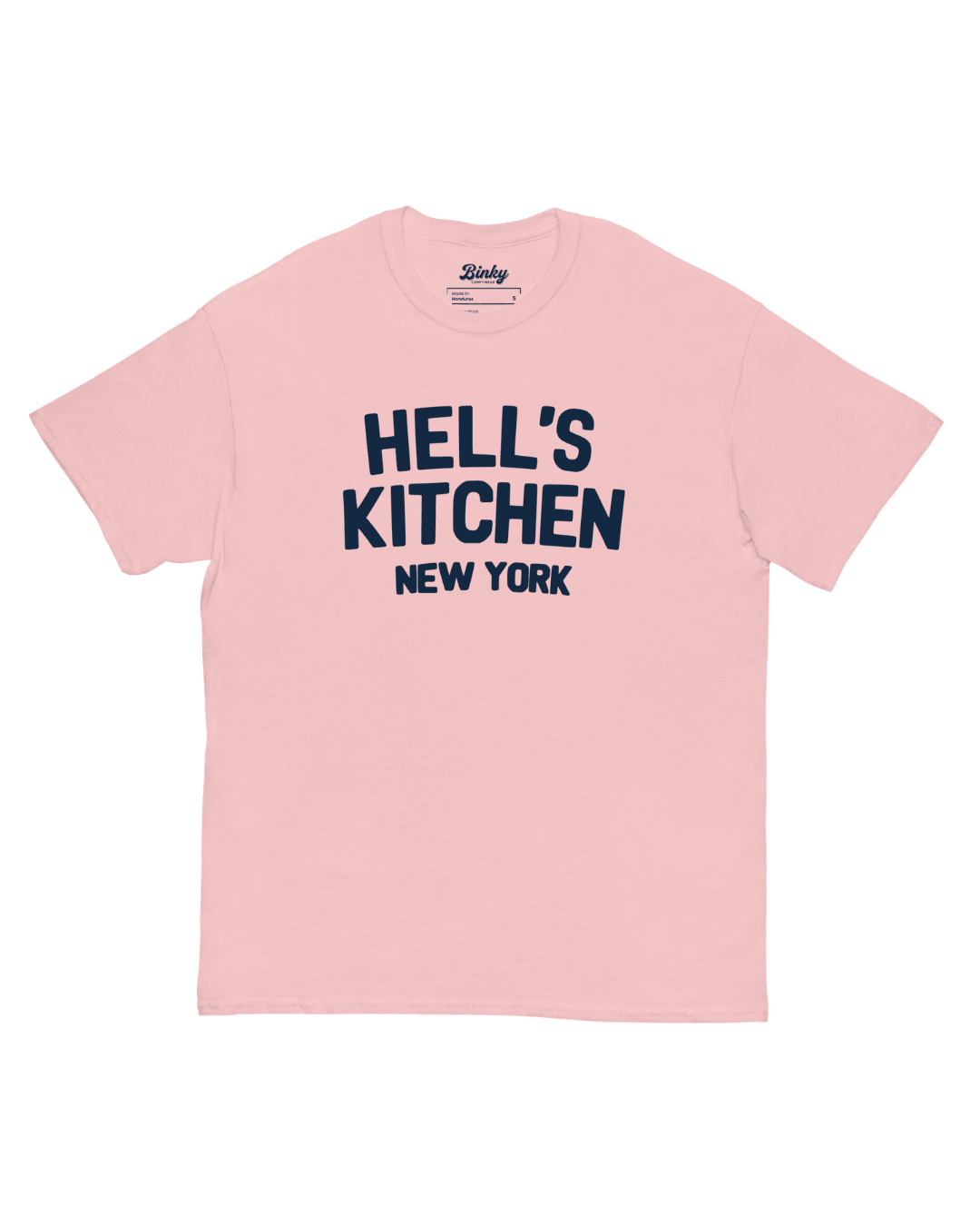 Hell's Kitchen New York T-Shirt in Light Pink with bold navy front lettering
