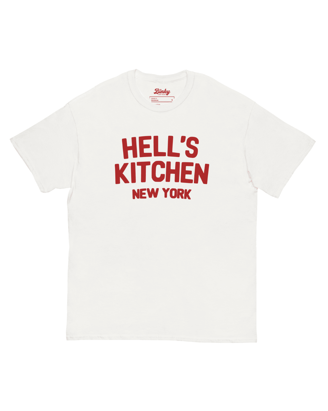 Hell's Kitchen New York T-Shirt in White with bold red front lettering