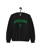 HOFSTAD EST 1230 SWEATER in black with green print, symbolizing The Hague's culture and identity.