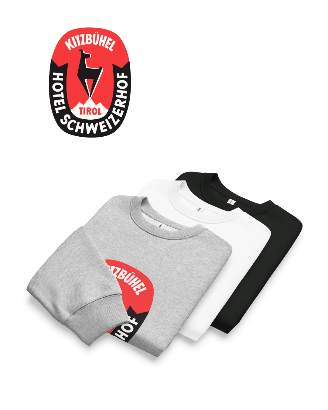HOTEL KITZBÜHEL HEAVY SWEATER collection featuring logo and colors reflecting alpine heritage.