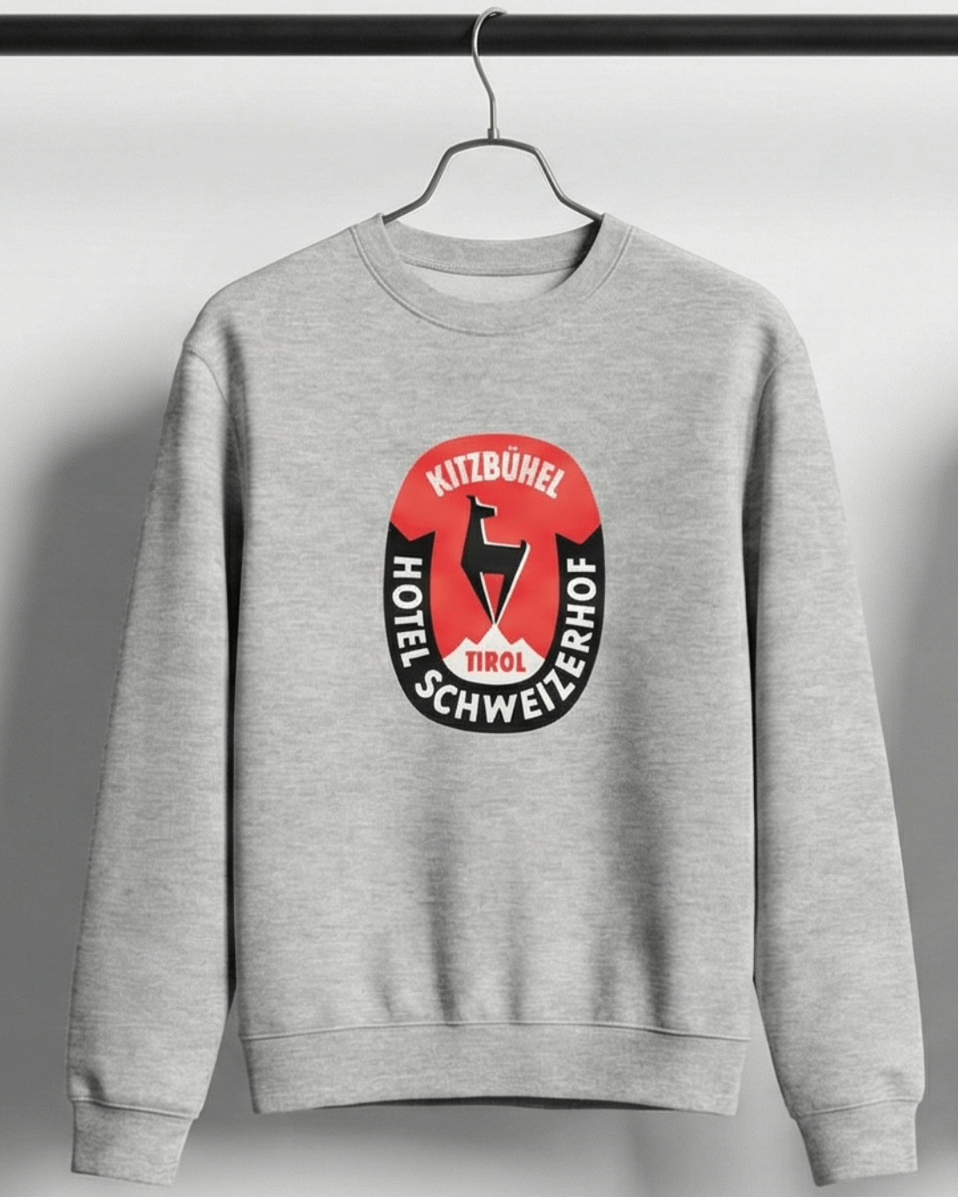 HOTEL KITZBÜHEL HEAVY SWEATER in grey with vintage Kitzbühel hotel crest design