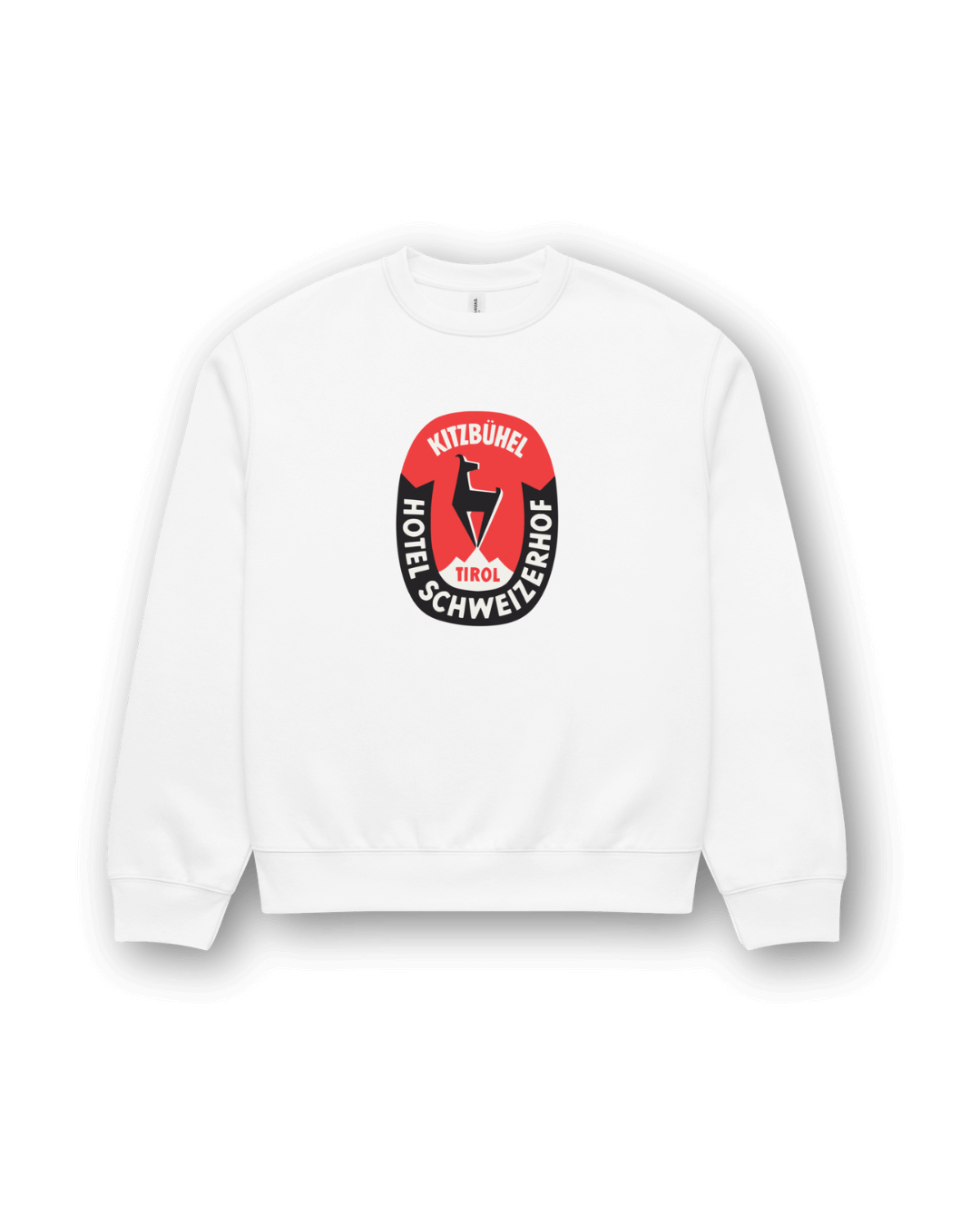 HOTEL KITZBÜHEL HEAVY SWEATER featuring a retro logo design, perfect for après-ski and winter lovers. Unisex oversized comfort.