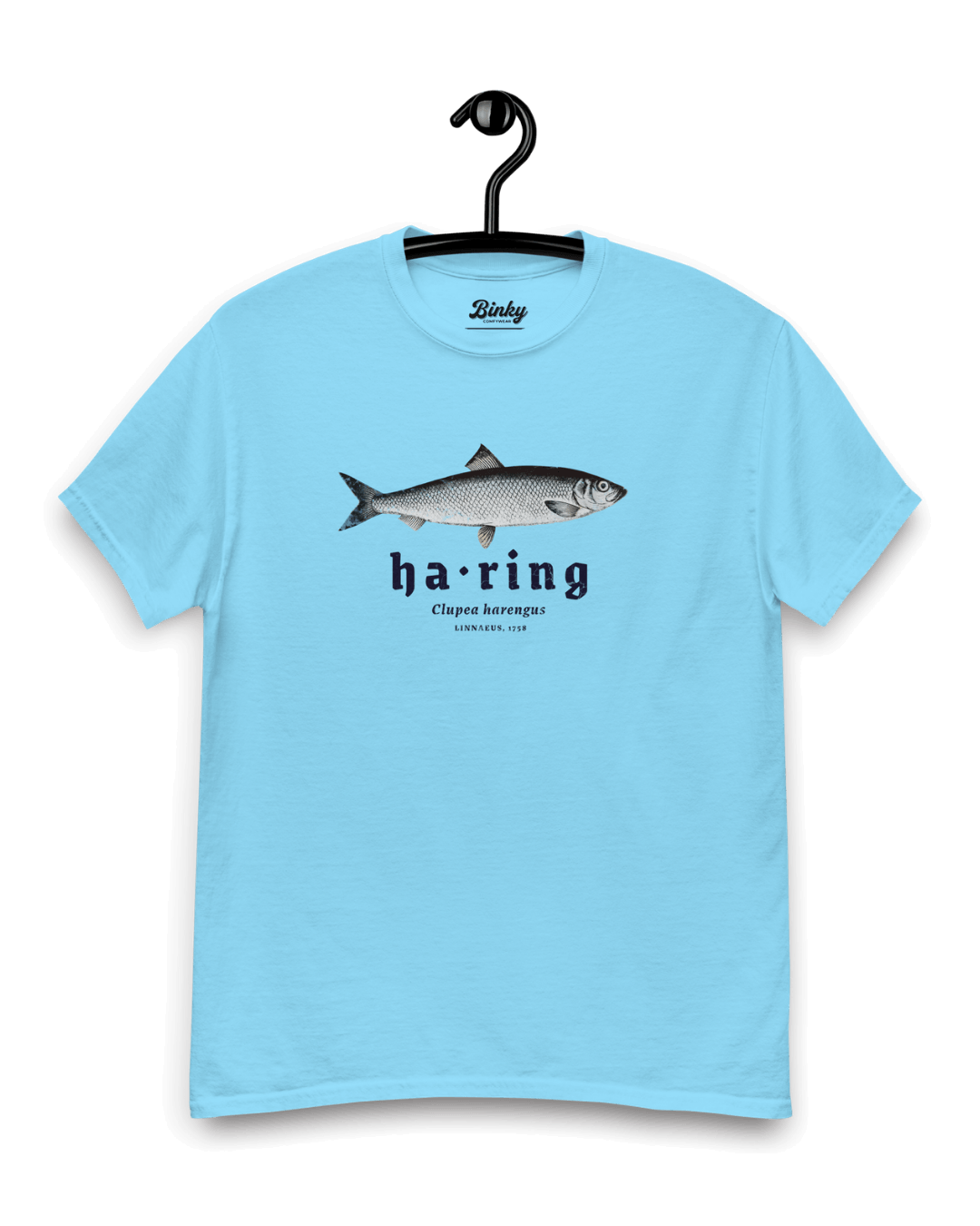 HERRING T-SHIRT | DUTCH CLASSIC RAW design featuring a fish and Binky Comfywear branding.