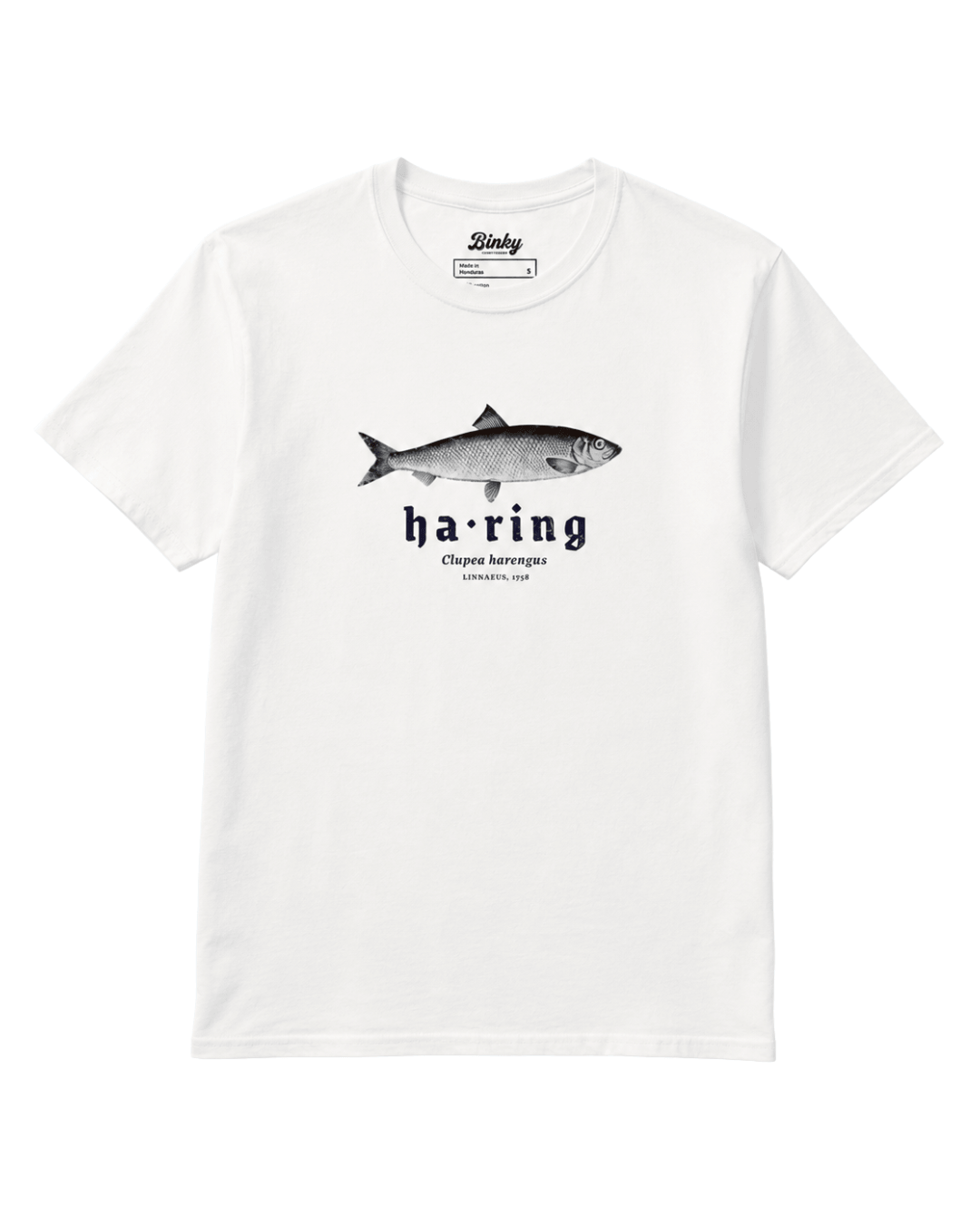 Herring T-Shirt | Dutch Classic Raw featuring a graphic of a herring fish on a white t-shirt.