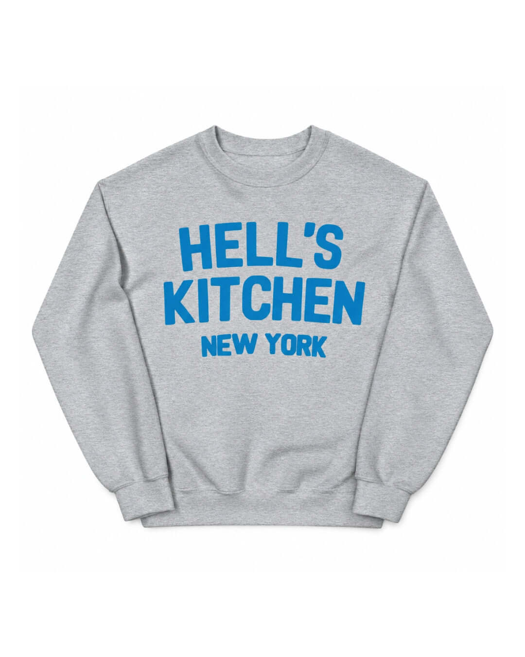 Hell's Kitchen NY Soft Sweater in Sport Grey with large blue three-line front print