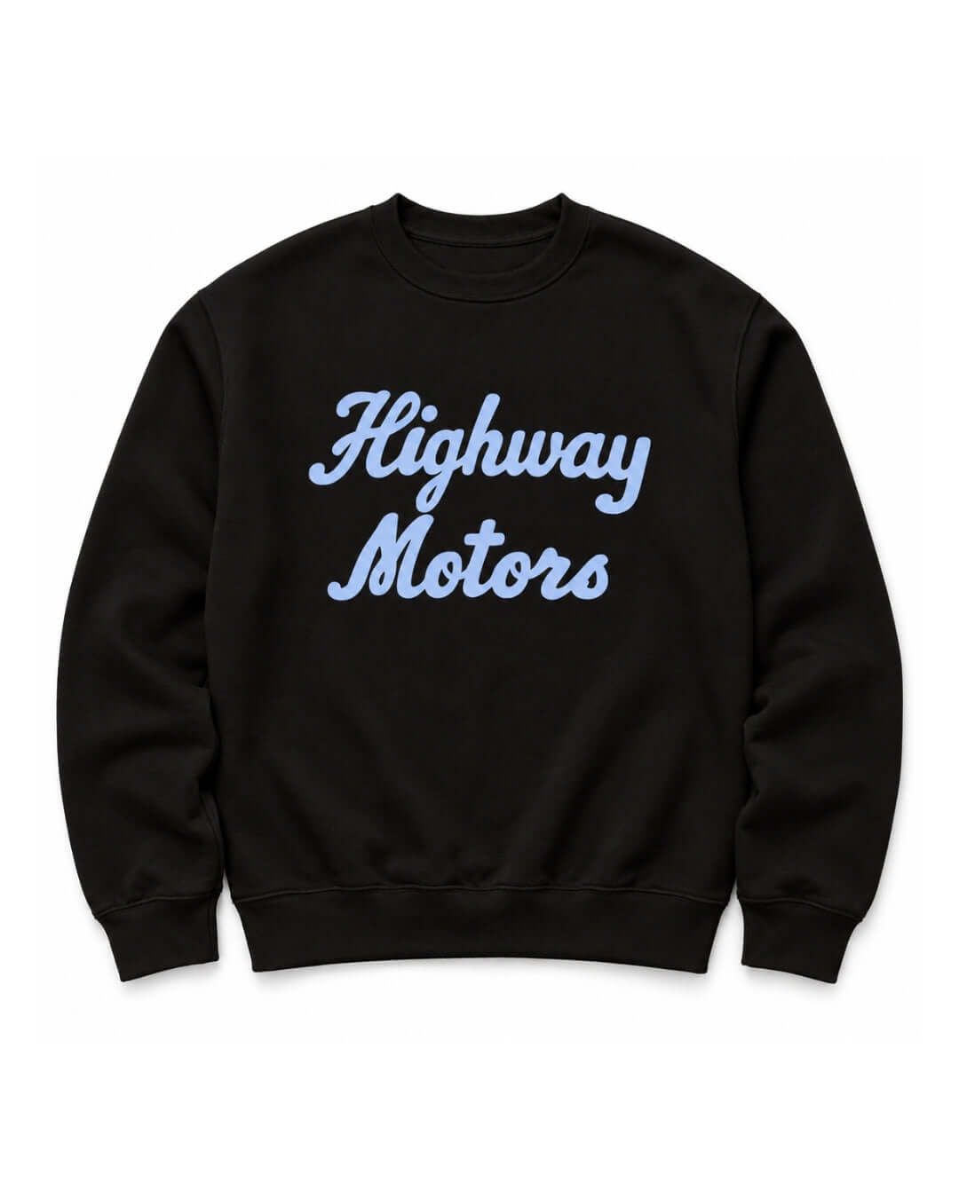 Black BINKY Highway Motors Heavy Sweater with light blue script front graphic