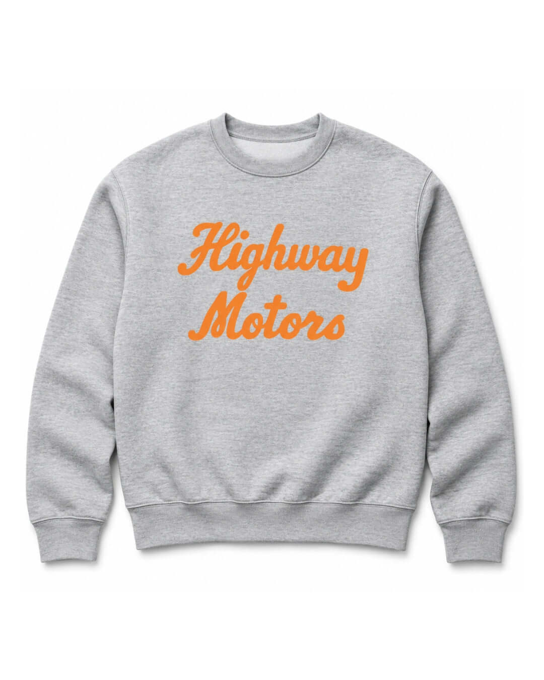 Athletic Heather BINKY Highway Motors Heavy Sweater with orange script front graphic