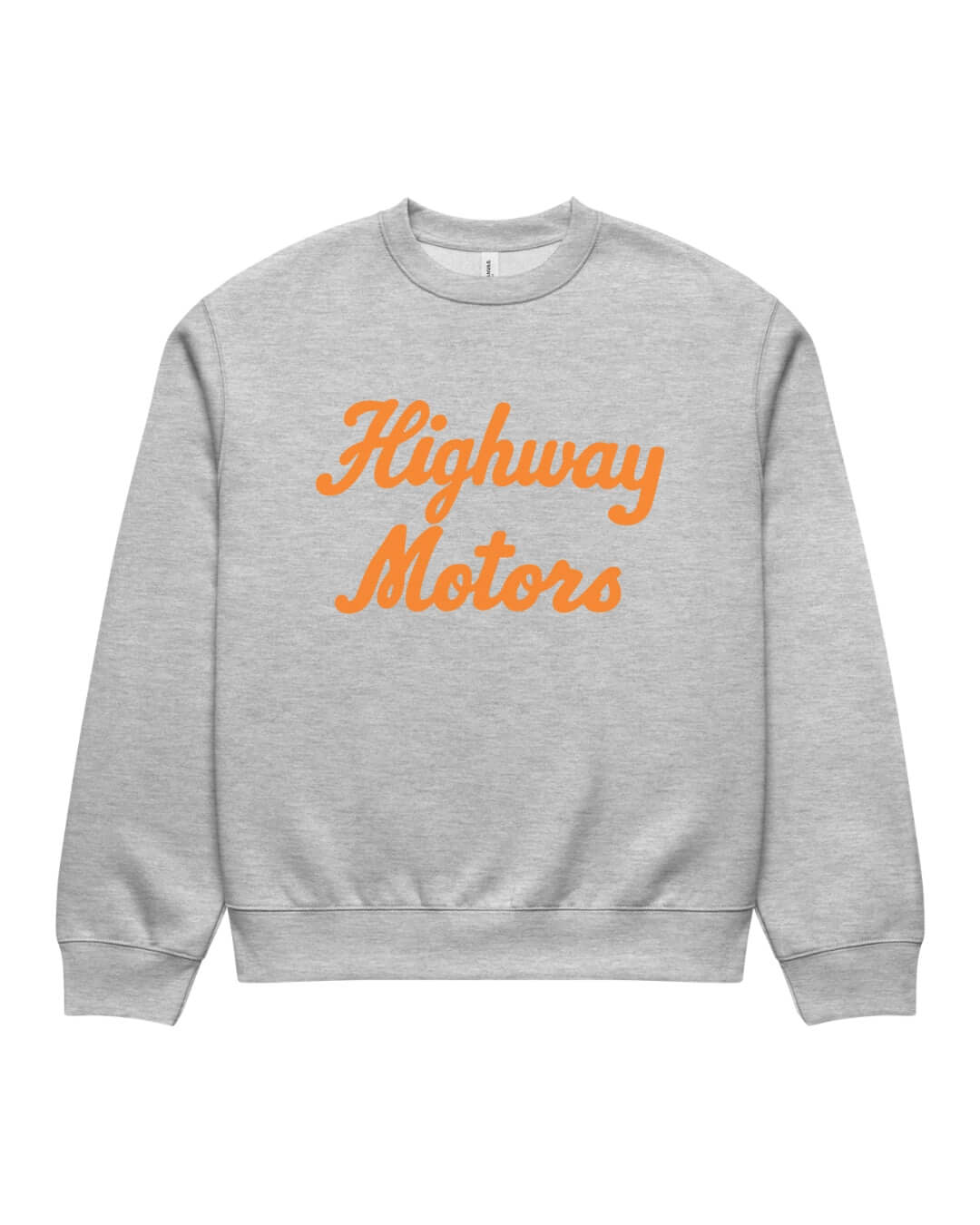 Athletic Heather BINKY Highway Motors Heavy Sweater with orange script front graphic