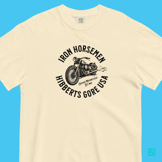 Iron Horsemen Hibberts Gore USA Custom Motorcycles Classic Retro T-ShirtRide into the realm of imagination with the Iron Horsemen of Hibberts Gore USA T-Shirt - where dreams meet the open road. Let the fantasy unfold as you embrace the spirit of adventure