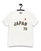 JAPAN BANCHO 70 T-SHIRT displayed on a hanger with retro design elements from Japanese sports culture.