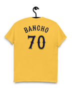 Back view of JAPAN BANCHO 70 T-SHIRT in yellow with 'BANCHO 70' print on it.