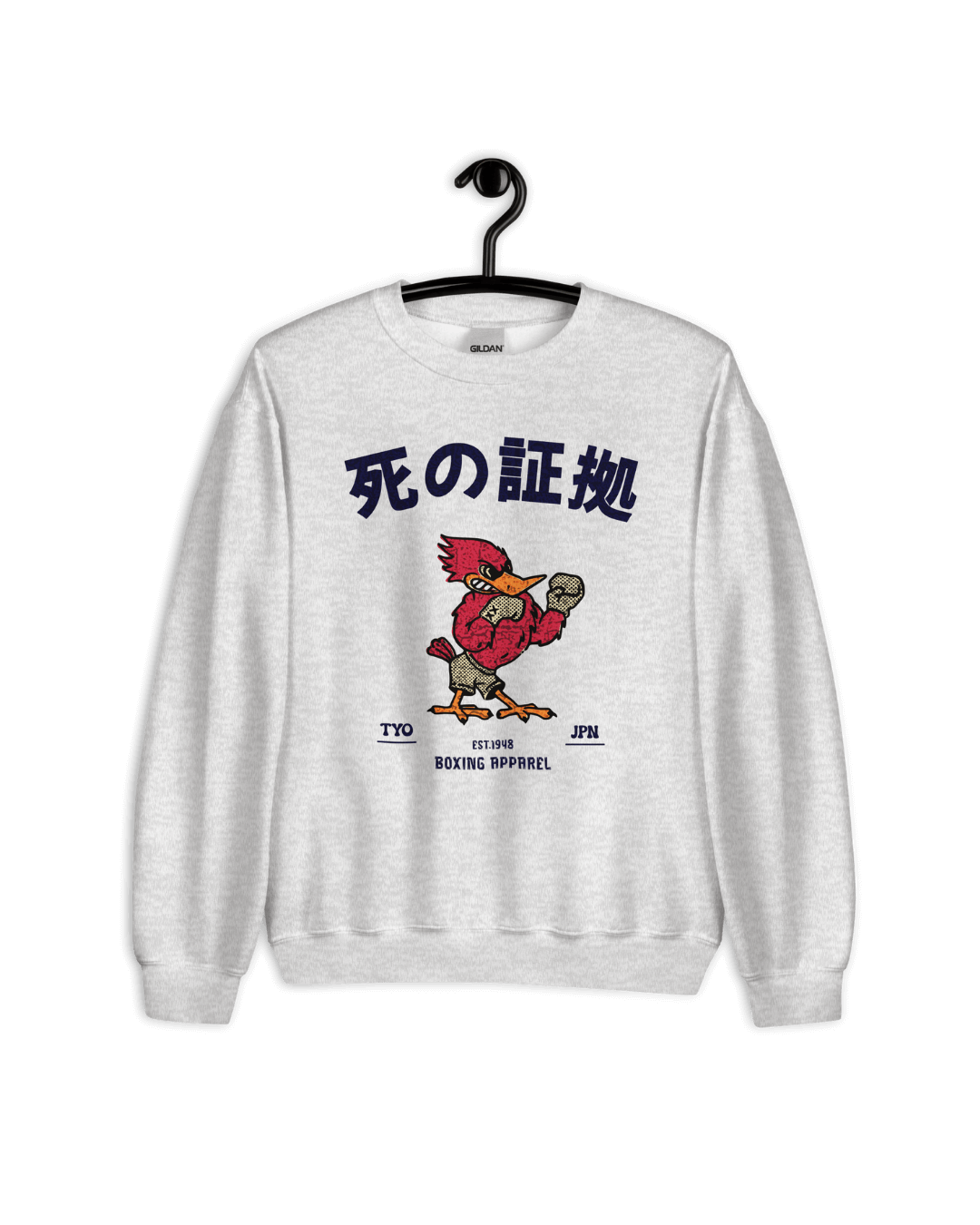JAPAN BOXING SWEATER featuring a vibrant design with a red bird, perfect for casual style and ultra-soft comfort.