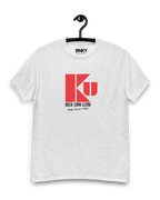 KU IBIZA T-SHIRT in grey with red graphic design by Binky comfywear, showcasing 80's nightlife vibes.