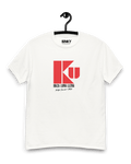 KU IBIZA T-SHIRT displayed on a hanger, featuring bold red branding on soft cotton fabric from Binky comfywear.
