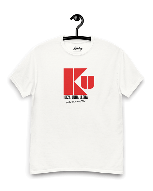 KU IBIZA T-SHIRT | 1984 CLUB LEGEND on a white t-shirt featuring iconic red logo design.
