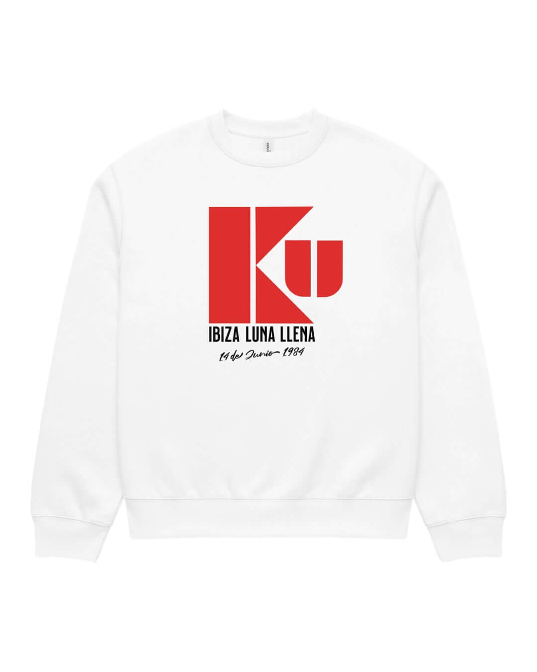 BINKY KU Ibiza 1984 Heavy Sweater in White with retro club graphic.