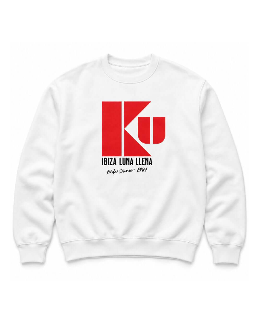 BINKY KU Ibiza 1984 Heavy Sweater in White with retro club graphic.