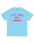 Summer League 1977 T-Shirt featuring a retro design in blue and pink, celebrating championship spirit from 1977.