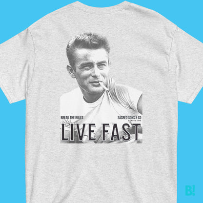 Live Fast Tee - Timeless Unisex Style | Sacred Sons & Co Embrace timeless cool with the "Live Fast" tee from Sacred Sons & Co. 100% Cotton, unisex, 5 colors, sizes S-XXXL. Designed by DEPUIS 1970. Shop now! €34.50 B!NKY Comfywear