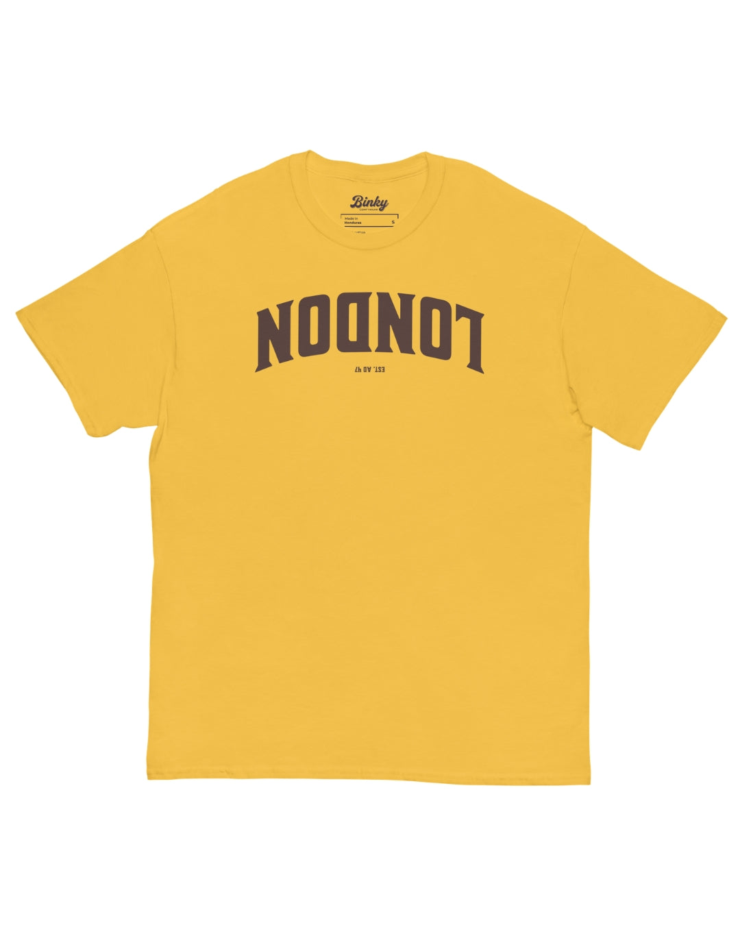 London Est. AD 47 T-Shirt in Daisy Yellow with reversed LONDON varsity graphic