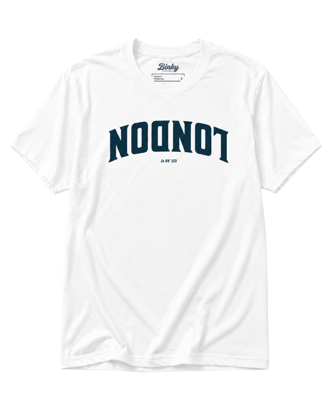 London Est. Ad 47 T-Shirt | Old City Varsity displayed on a white background, featuring a bold 'LONDON' graphic.